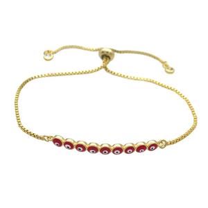 Copper Bracelet Red Enamel Evil Eye Adjustable Gold Plated, approx 4-35mm, 20-27cm length [FN34790]