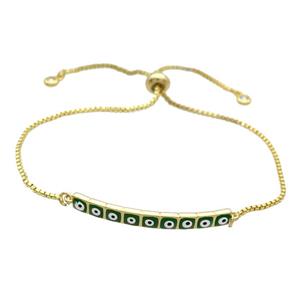 Copper Bracelet Green Enamel Evil Eye Adjustable Gold Plated, approx 4-35mm, 20-27cm length [FN34794]