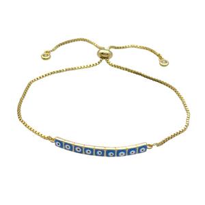 Copper Bracelet Blue Enamel Evil Eye Adjustable Gold Plated, approx 4-35mm, 20-27cm length [FN34795]