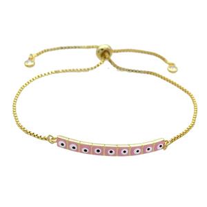 Copper Bracelet Pink Enamel Evil Eye Adjustable Gold Plated, approx 4-35mm, 20-27cm length [FN34796]