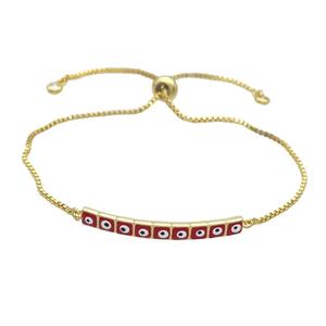 Copper Bracelet Red Enamel Evil Eye Adjustable Gold Plated, approx 4-35mm, 20-27cm length [FN34797]