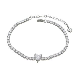 Copper Bracelet Pave Crystal Glass Platinum Plated, approx 7mm, 3mm, 17-22cm length [FN34799]