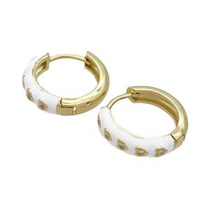 Copper Hoop Earring White Enamel Heart Gold Plated, approx 17mm dia [FN34803]