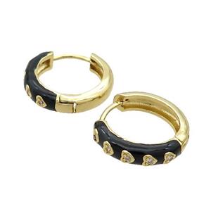 Copper Hoop Earring Black Enamel Heart Gold Plated, approx 17mm dia [FN34804]