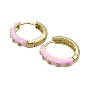 Copper Hoop Earring Pink Enamel Heart Gold Plated, approx 17mm dia [FN34805]