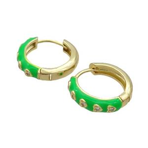 Copper Hoop Earring Green Enamel Heart Gold Plated, approx 17mm dia [FN34806]