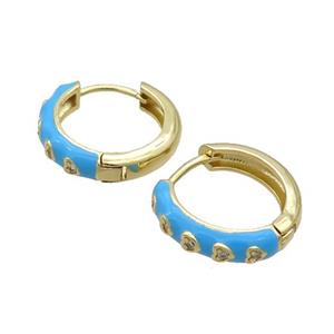 Copper Hoop Earring Blue Enamel Heart Gold Plated, approx 17mm dia [FN34807]
