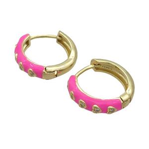 Copper Hoop Earring Hotpink Enamel Heart Gold Plated, approx 17mm dia [FN34808]