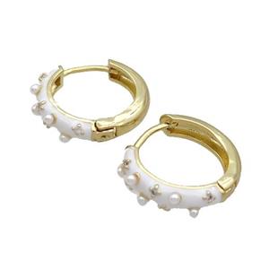 Copper Hoop Earring White Enamel Gold Plated, approx 17mm dia [FN34809]