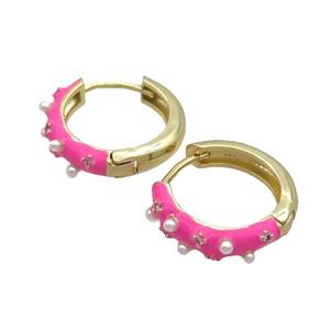 Copper Hoop Earring Hotpink Enamel Gold Plated, approx 17mm dia [FN34813]