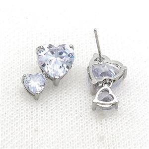 Copper Stuc Earring Pave Clear Crystal Glass Platinum Plated, approx 6mm, 10mm [FN34820]
