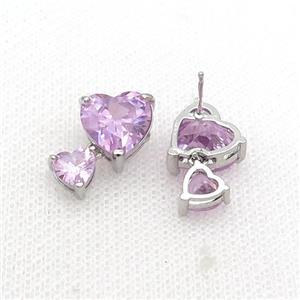 Copper Stuc Earring Pave Pink Crystal Glass Platinum Plated, approx 6mm, 10mm [FN34821]