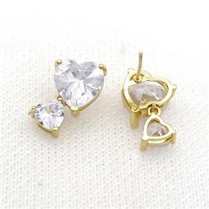 Copper Stuc Earring Pave Clear Crystal Glass Gold Plated, approx 6mm, 10mm [FN34822]