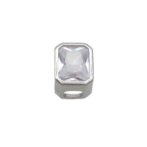Copper Rectangle Beads Pave Clear Crystal Glass Large Hole Platinum Plated, approx 7.5-9.5mm, 3x4mm [FN34832]
