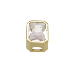 Copper Rectangle Beads Pave Clear Crystal Glass Large Hole Gold Plated, approx 7.5-9.5mm, 3x4mm [FN34833]