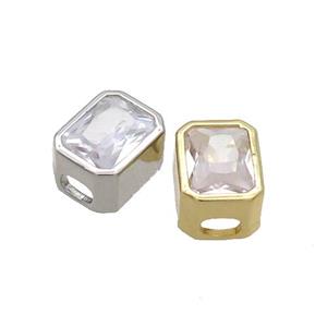 Copper Rectangle Beads Pave Clear Crystal Glass Large Hole Mixed, approx 7.5-9.5mm, 3x4mm [FN34834]