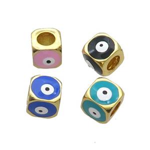 Copper Cube Beads Enamel Evil Eye Large Hole Gold Plated Mixed, approx 8.5mm, 5mm hole [FN34840]