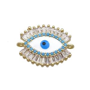 Copper Evil Eye Connector Pave Zircon White Enamel Gold Plated, approx 15-18mm [FN34841]