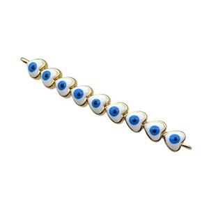 Copper Heart Link Connector White Enamel Evil Eye Stick Gold Plated, approx 3-35mm [FN34842]