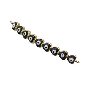 Copper Heart Link Connector Black Enamel Evil Eye Stick Gold Plated, approx 3-35mm [FN34843]