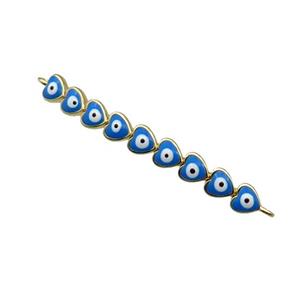Copper Heart Link Connector Blue Enamel Evil Eye Stick Gold Plated, approx 3-35mm [FN34844]