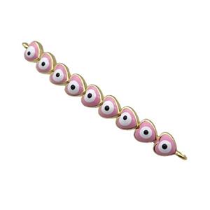 Copper Heart Link Connector Pink Enamel Evil Eye Stick Gold Plated, approx 3-35mm [FN34845]