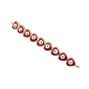 Copper Heart Link Connector Red Enamel Evil Eye Stick Gold Plated, approx 3-35mm [FN34847]