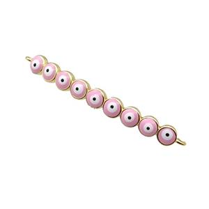 Copper Circle Link Connector Pink Enamel Evil Eye Stick Gold Plated, approx 3-35mm [FN34852]