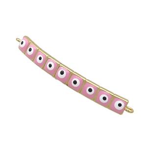 Copper Link Connector Pink Enamel Evil Eye Stick Gold Plated, approx 3-35mm [FN34860]