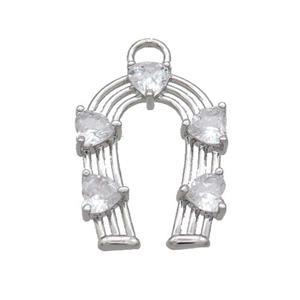 Copper HorseShoe Pendant Pave Crystal Glass Platinum Plated, approx 15-20mm [FN34869]