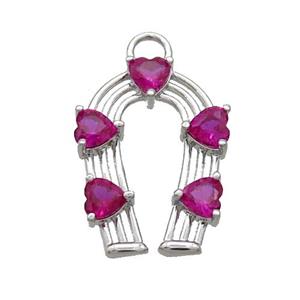 Copper HorseShoe Pendant Pave Hotpink Crystal Glass Platinum Plated, approx 15-20mm [FN34871]