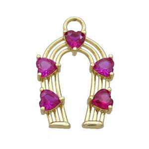 Copper HorseShoe Pendant Pave Hotpink Crystal Glass Gold Plated, approx 15-20mm [FN34872]