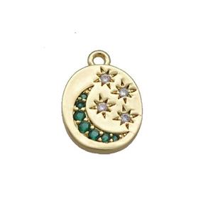 Copper Moon Star Pendant Pave Zircon Oval Gold Plated, approx 10-12mm [FN34876]