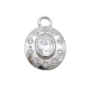 Copper Oval Pendant Pave Zircon Clear Crystal Glass Platinum Plated, approx 12.5-14.5mm [FN34877]