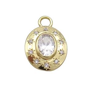 Copper Oval Pendant Pave Zircon Clear Crystal Glass Gold Plated, approx 12.5-14.5mm [FN34878]