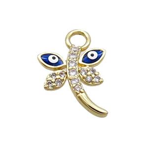 Copper Dragonfly Pendant Pave Zircon Evil Eye Gold Plated, approx 12-14mm [FN34883]