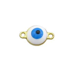 Copper Evil Eye Connector White Enamel Gold Plated, approx 8mm [FN34889]