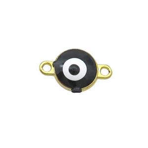 Copper Evil Eye Connector Black Enamel Gold Plated, approx 8mm [FN34890]