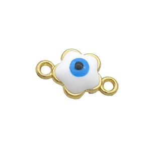 Copper Flower Evil Eye Connector White Enamel Gold Plated, approx 8mm [FN34896]