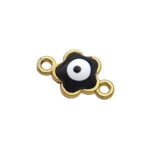 Copper Flower Evil Eye Connector Black Enamel Gold Plated, approx 8mm [FN34897]