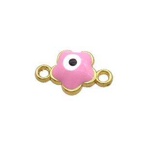 Copper Flower Evil Eye Connector Pink Enamel Gold Plated, approx 8mm [FN34899]