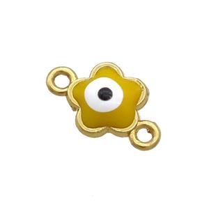 Copper Flower Evil Eye Connector Yellow Enamel Gold Plated, approx 8mm [FN34900]