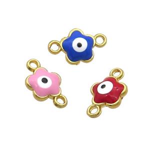 Copper Flower Evil Eye Connector Enamel Gold Plated Mixed, approx 8mm [FN34902]