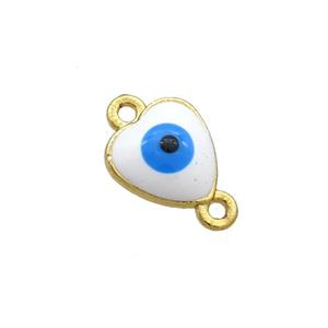 Copper Heart Evil Eye Connector White Enamel Gold Plated, approx 8mm [FN34903]