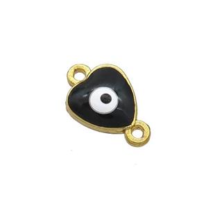 Copper Heart Evil Eye Connector Black Enamel Gold Plated, approx 8mm [FN34904]