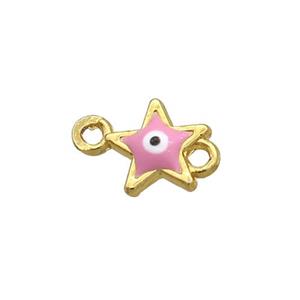Copper Star Evil Eye Connector Pink Enamel Gold Plated, approx 8mm [FN34912]