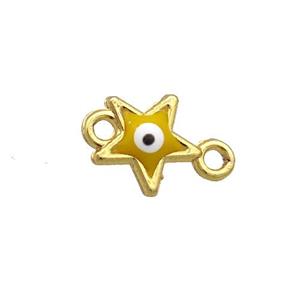 Copper Star Evil Eye Connector Yellow Enamel Gold Plated, approx 8mm [FN34913]