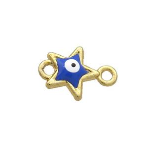 Copper Star Evil Eye Connector Blue Enamel Gold Plated, approx 8mm [FN34914]