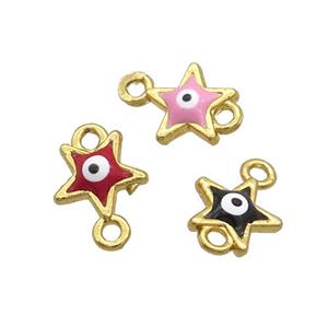 Copper Star Evil Eye Connector Enamel Gold Plated Mixed, approx 8mm [FN34916]