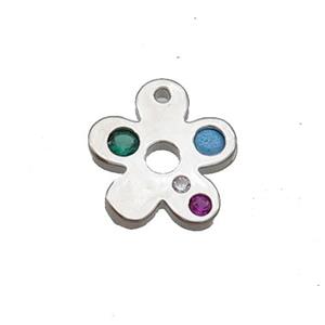 Copper Flower Spacer Beads Pave Zircon Platinum Plated, approx 12-13mm [FN34921]